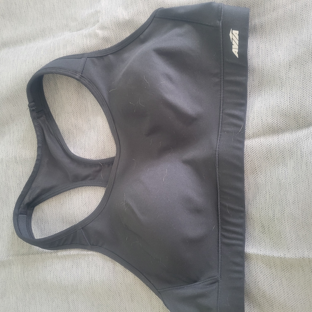Avia Black Sports Bra with Racerback Design and Elastic Support